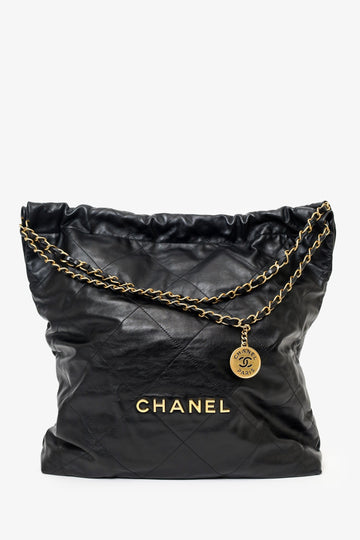 Chanel™ Black Lambskin Large 22 Shoulder Bag with Pouch
