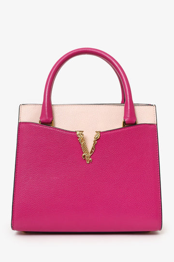 Versace Pink Leather Small Virtus Top Handle Bag (As Is)