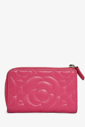 Chanel™ 2017-18 Hot Pink Camellia Flower Key Ring Card Holder