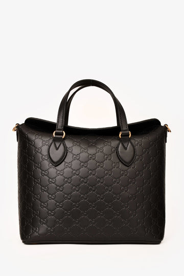 Gucci Black Leather Guccisima Linea A Fold Over Bag with Strap