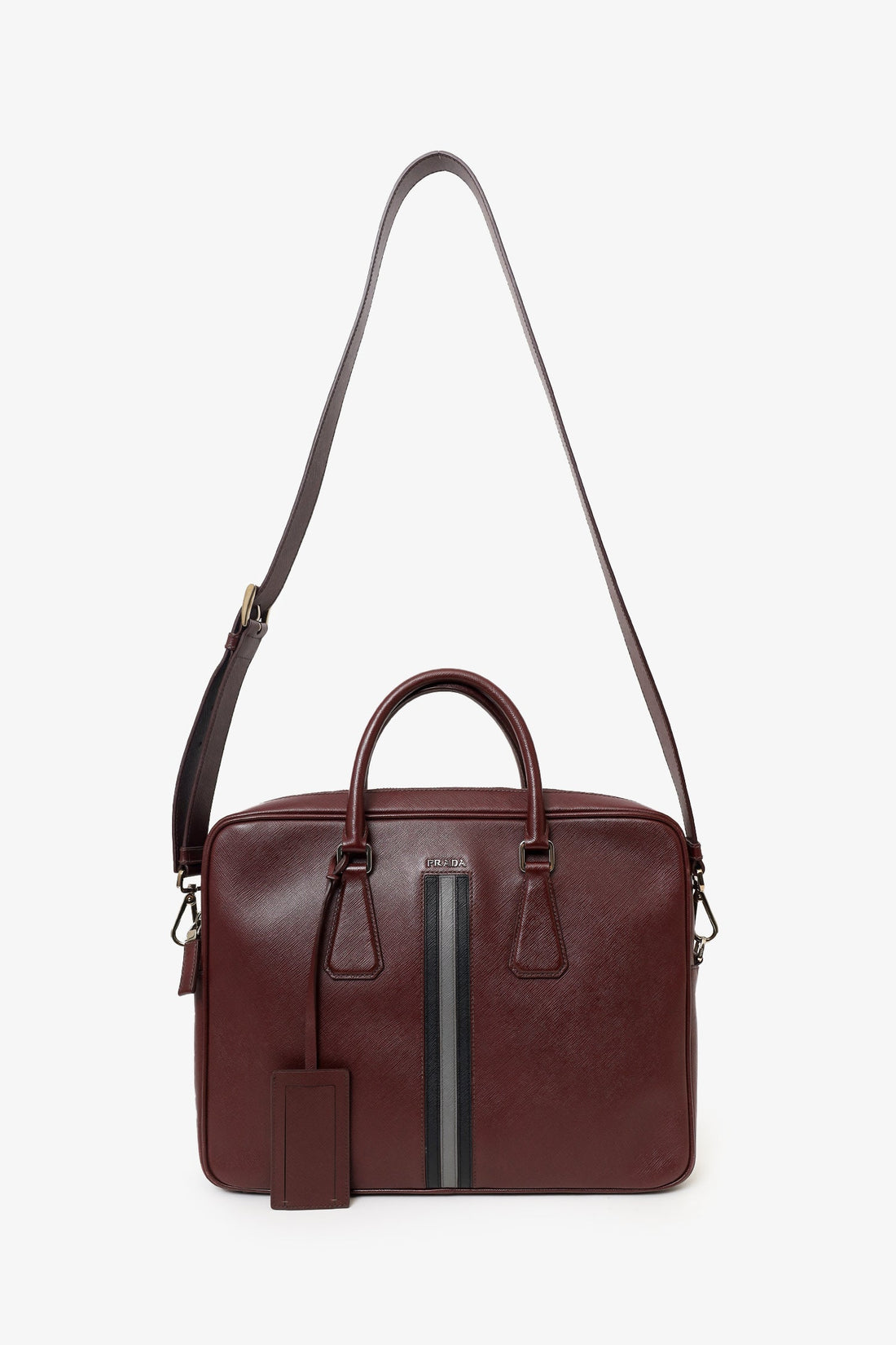 Prada Red Saffiano Leather Lux Briefcase with Strap