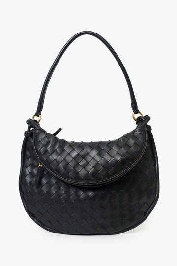 Bottega Veneta Black IntrSSciato Leather Gemelli Medium Shoulder Bag