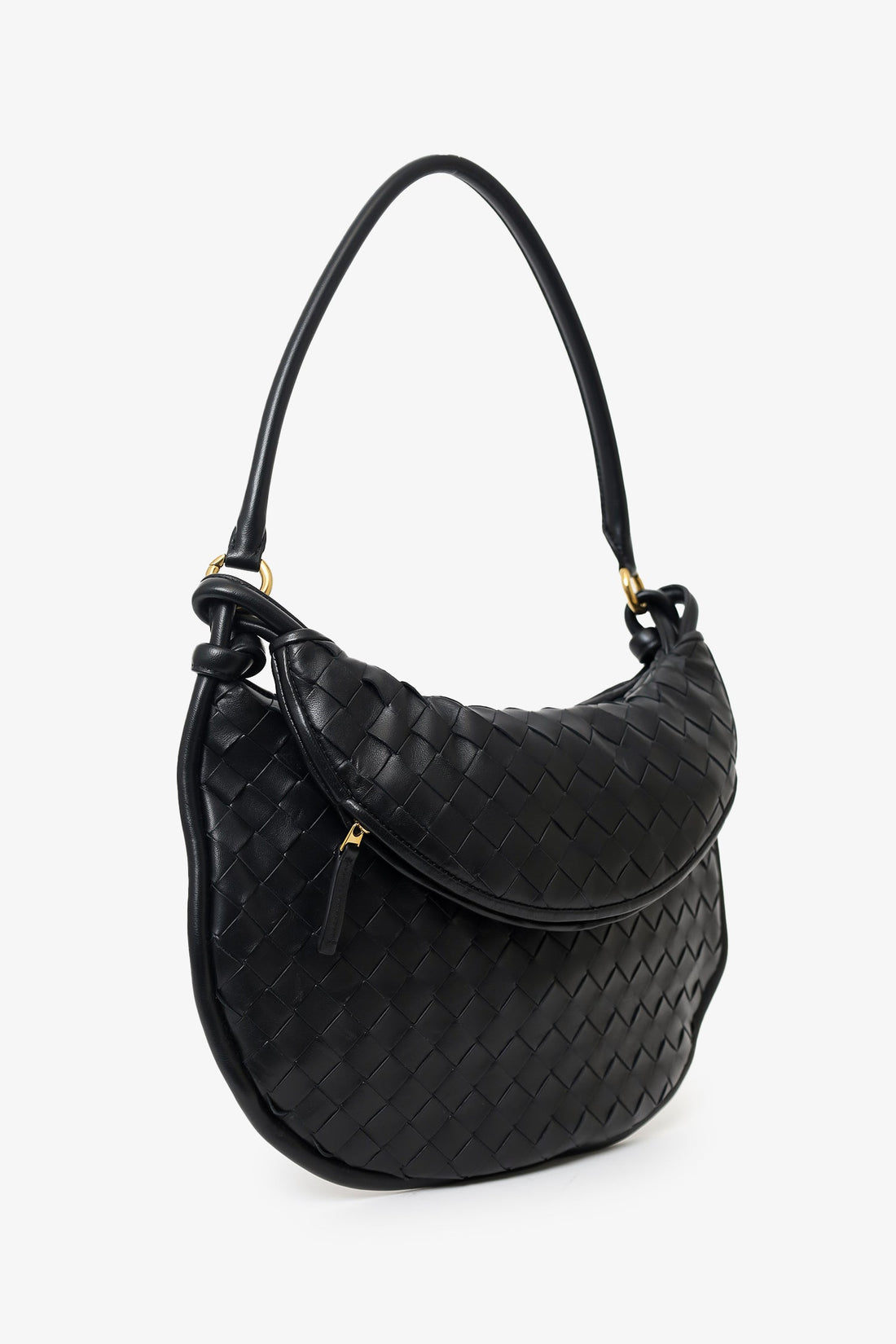 Bottega Veneta Black IntrSSciato Leather Gemelli Medium Shoulder Bag