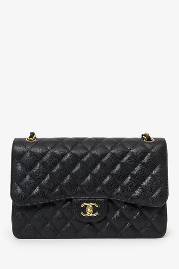 Chanel™ 2014-15 Black Caviar Leather Classic Jumbo Double Flap Bag