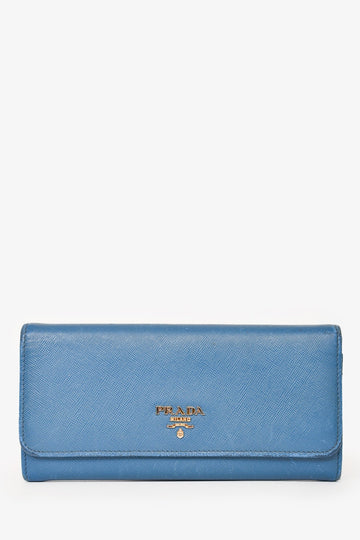 Prada Blue Saffiano Leather Long Wallet (As Is)