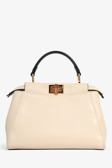 Fendi White/Black Leather/Python Small Peekaboo Bag with Strap