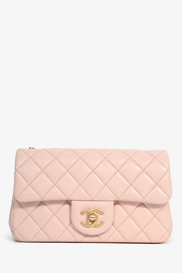 Chanel™ 2023 Pink Lambskin Leather Mini RSStangular Pearl Crush Crossbody