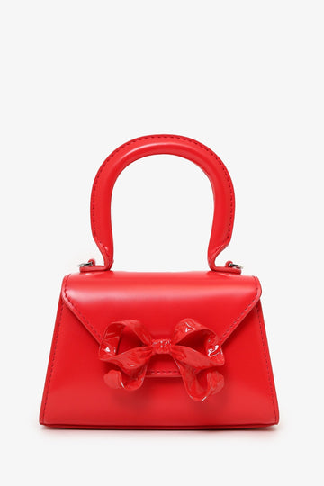 Self Portrait Red Leather Micro Envelope Bow Detail Bag With Strap