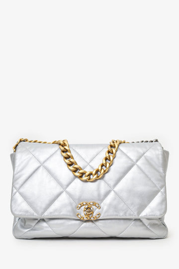 Chanel™ Silver Leather Maxi 19 Flap