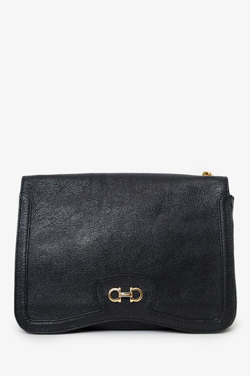 Salvatore Ferragamo Black Leather Gancini Shoulder Bag