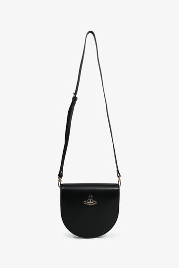 Vivienne Westwood Black Leather Gold Logo 'Sarah' Crossbody Bag