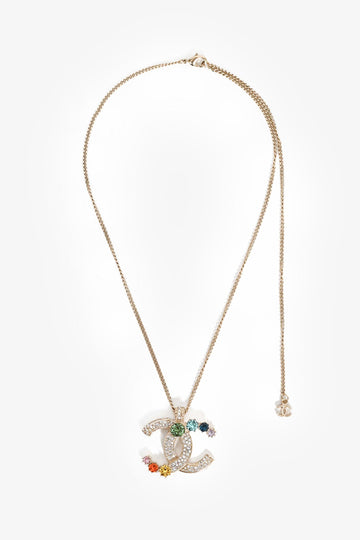 Chanel™ 2019 Gold Toned Rainbow Crystal CC NSSklace