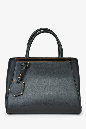 Fendi Black Leather Small 2Jours Tote with Strap