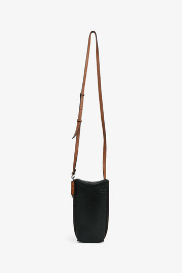 Loewe Black/Brown Leather Phone Pouch Crossbody (As Is)
