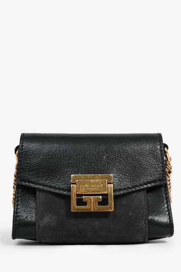 Givenchy Black Leather Grey Suede Nano 'GV3' Bag on Chain