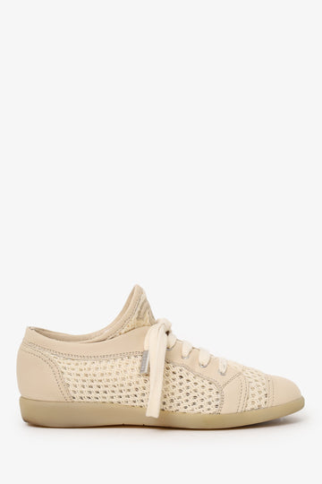 Chanel™ Cream Knit/Leather Sneakers Size 37