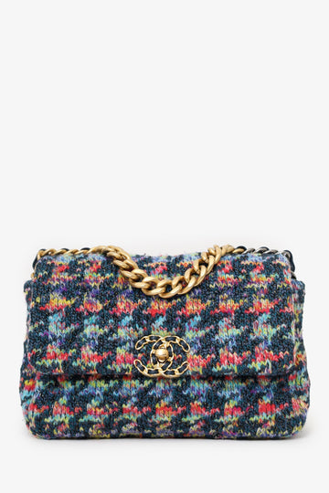 Chanel™ 2019-2020 Blue/Pink Knit Medium 19 Flap Bag