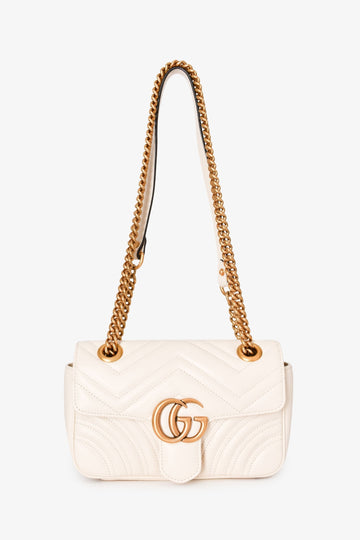 Gucci White Leather GG Marmont Matelasse Mini Bag