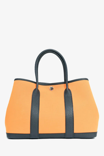 Hermès 2017 Yellow/Teal Toile Leather Garden Party 30