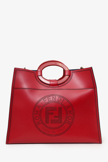 Fendi Red Leather Medium Perforated Tote with Strap