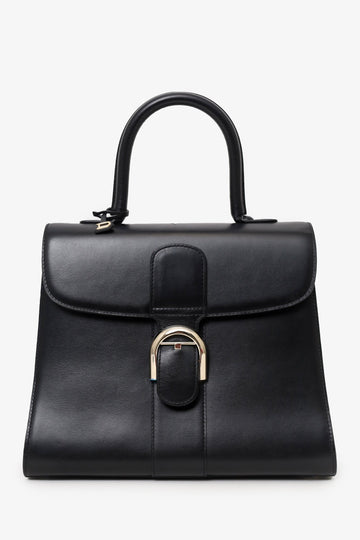 Delvaux Black Leather Brillant MM Top Handle Bag With Strap (As Is)