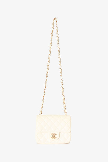 Chanel™ 2021 White Lambskin Leather Quilted Mini Square Flap