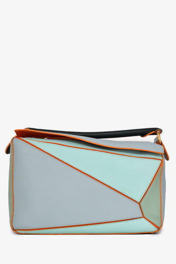 Loewe 2018 Blue/Green/Orange Leather Medium Puzzle Bag with Strap