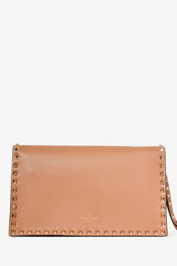Valentino Brown Leather Rockstud Clutch