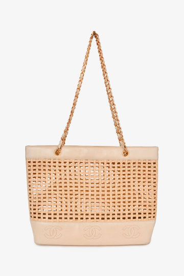 Chanel™ 1996-97 Beige Woven Straw Lambskin CC Shopper Tote