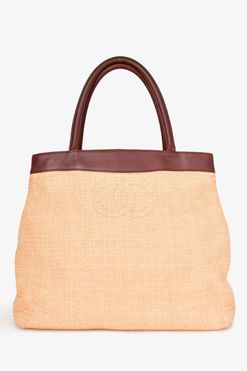 Chanel™ 1997-99 Beige/Brown Straw/Leather CC Tote