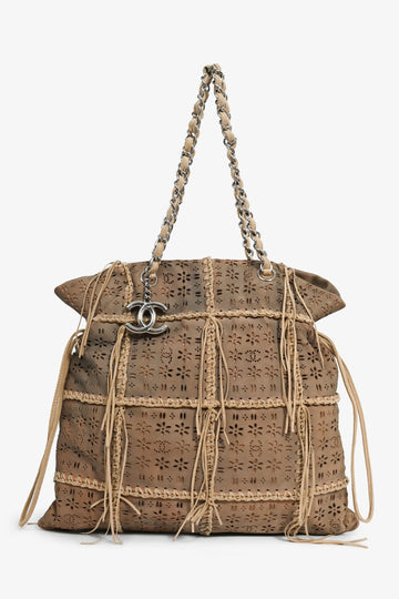 Chanel™ 2010-11 Brown Suede Perforated Drawstring Fringe Tote