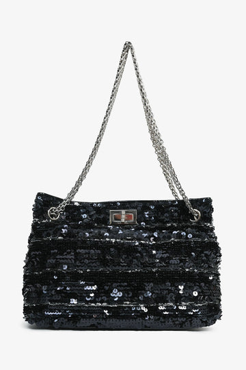 Chanel™ 2011 Black Striped Sequins and Patent Leather Small Reissue Shoulder Bag