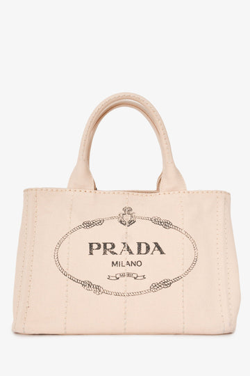 Prada Beige/Black Canvas Small Canapa Top Handle Bag with Strap