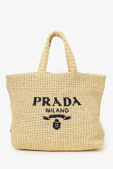 Prada Natural Raffia Crochet Tote Bag