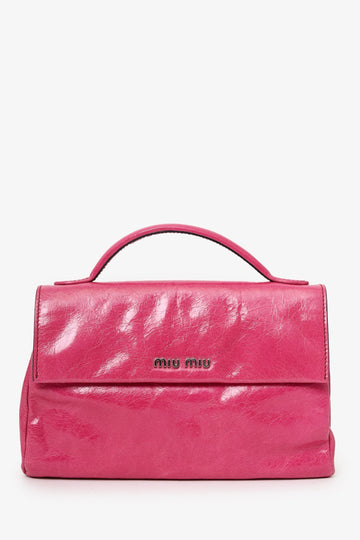 Miu Miu Pink Cracked Leather Mini Top Handle With Strap