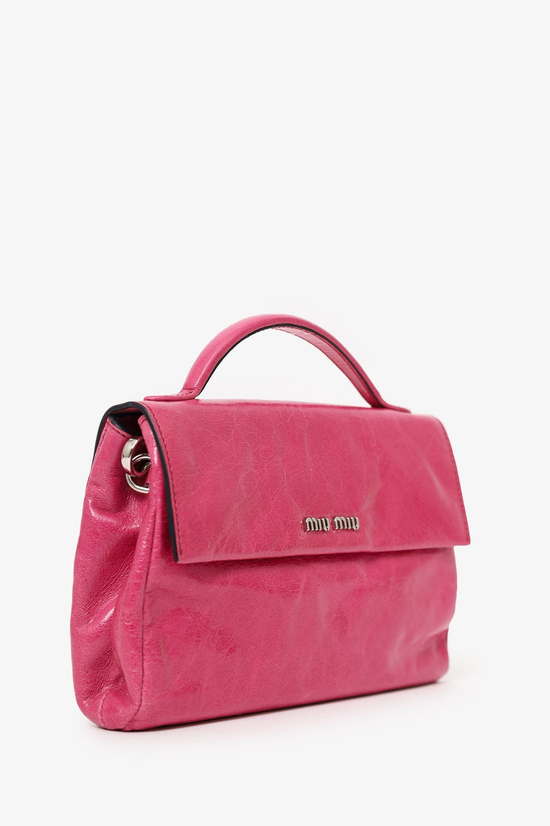 Miu Miu Pink Cracked Leather Mini Top Handle With Strap