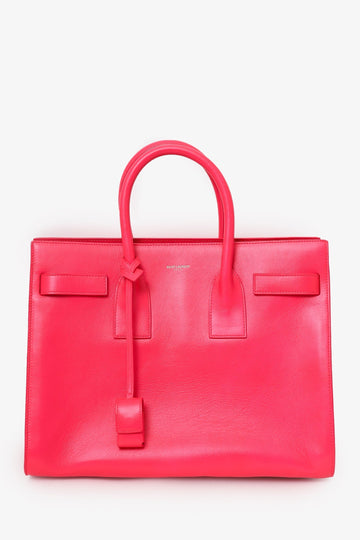 Saint Laurent Hot Pink Leather Small Sac De Jour with Strap