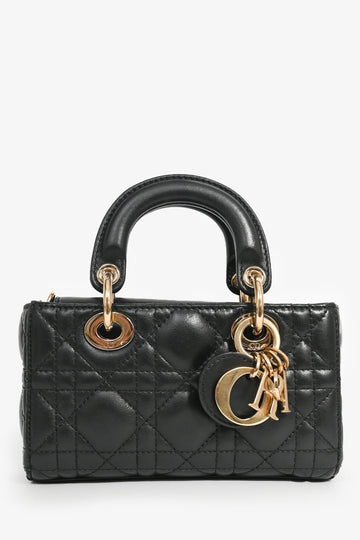 Christian Dior 2021 Black Cannage Leather Mini 'Lady D-Joy' Top Handle with Strap
