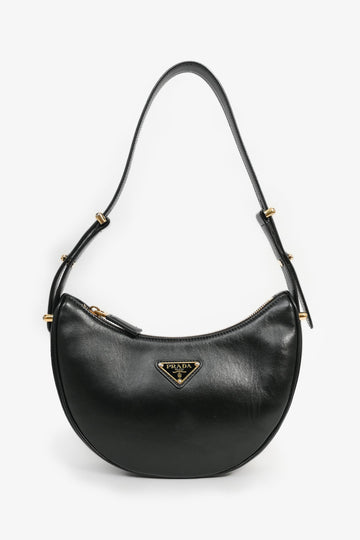 Prada Black Leather 'Arque' Small Shoulder Bag with Strap