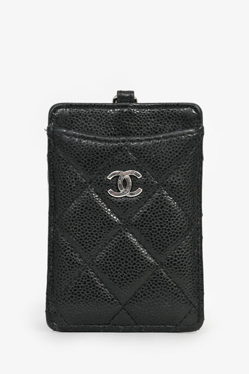 Chanel™ 2020 Black Caviar Leather Card Holder On Chain