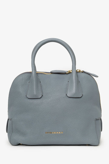 Burberry Grey Leather Greenwood Bowling Bag with Strap