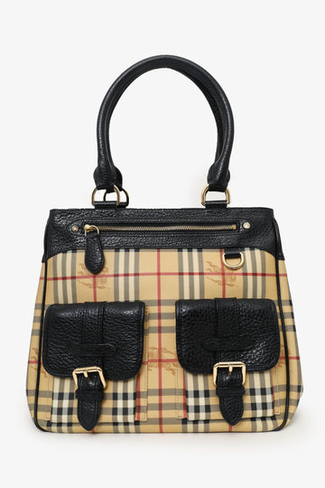 Burberry Beige/Black Leather/Coated Canvas Bag