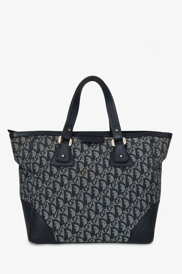 Christian Dior Vintage Navy Oblique Jacquard Leather Top Handle