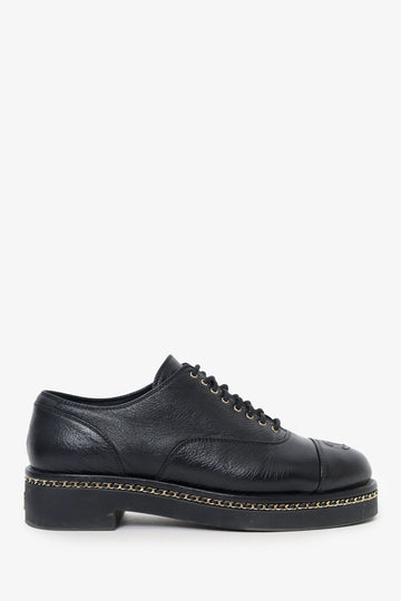 Chanel™ Black Interlocking CC Logo Lambskin Oxfords Size 39.5