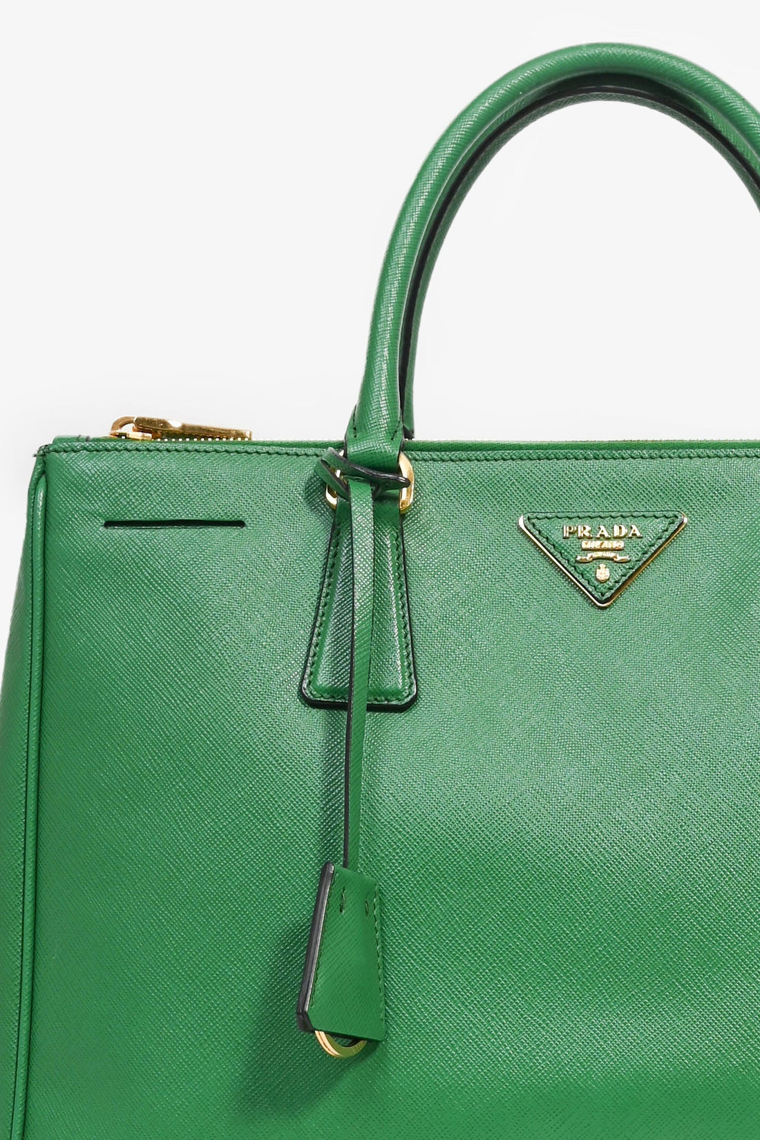 Prada Green Saffiano Leather Double Zip Galleria Tote with Strap