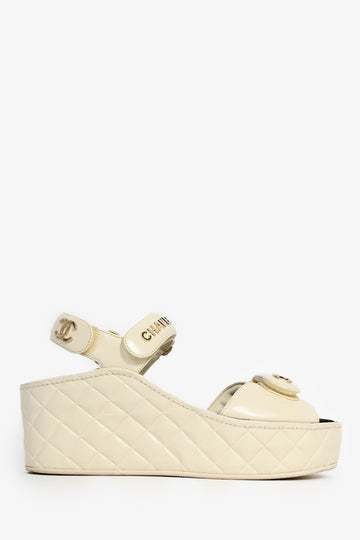 Chanel™ White Lambskin Dad Wedge Sandals Size 37