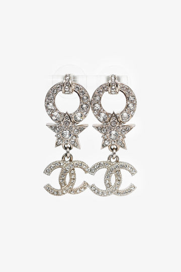 Chanel™ 2020 Silver Tone Crystal Star CC Earrings