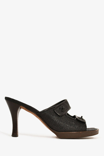 Chanel™ Black Raffia CC Heels Size 37.5