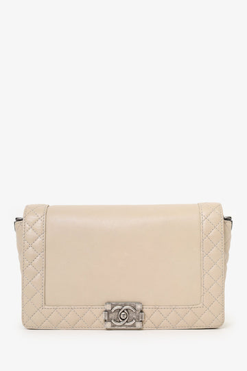 Chanel™ 2014 Beige Calfskin Medium Boy Reverso Flap Bag