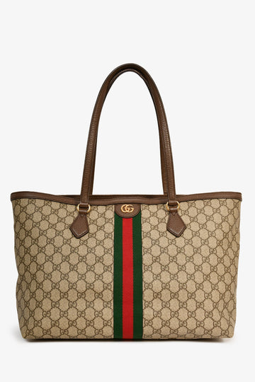 Gucci Beige Canvas Striped Medium 'Ophidia' Tote
